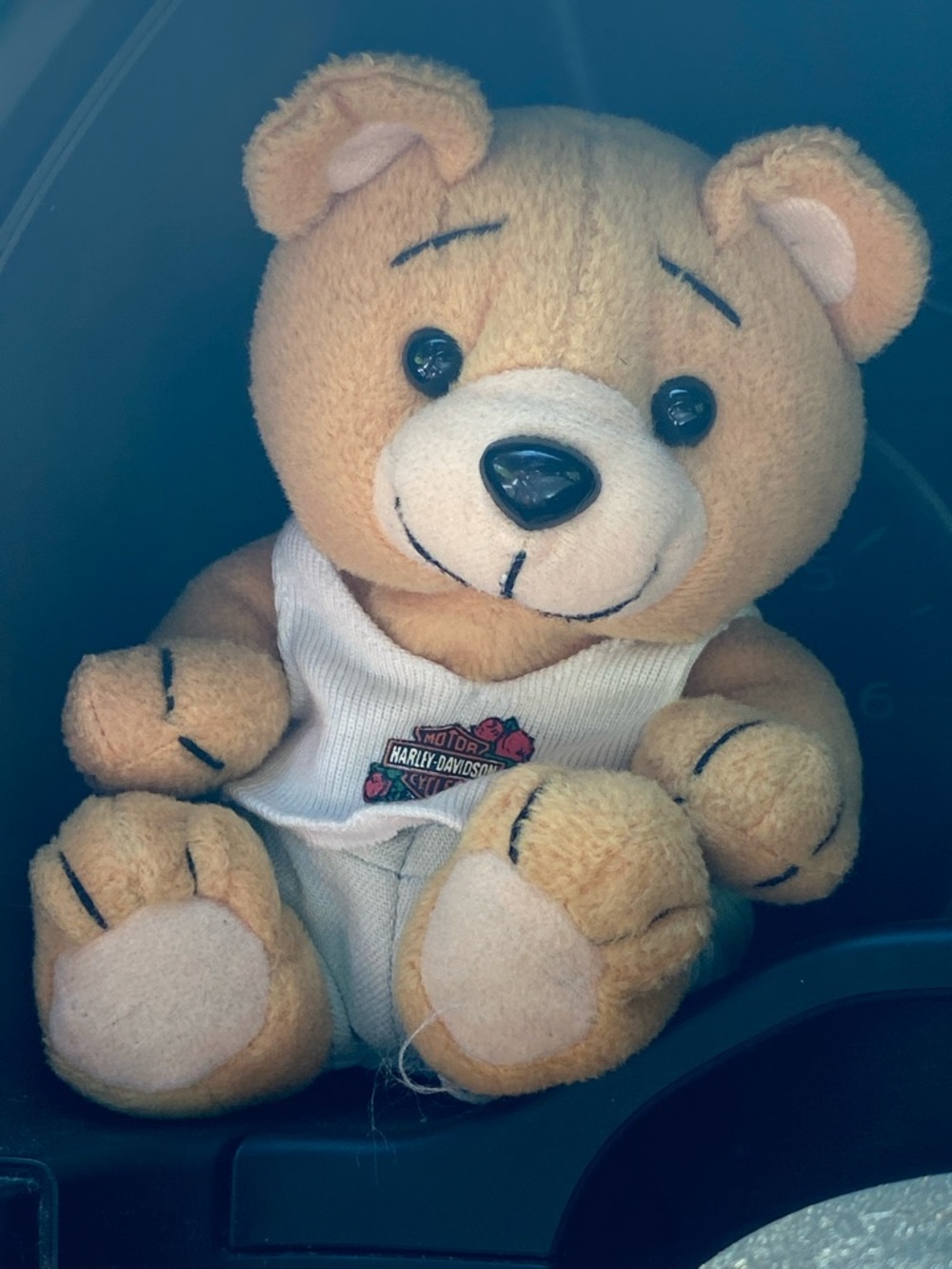 Harley Davidson Teddy Bear- Light Tan Bear in White Shirt about 4” tall